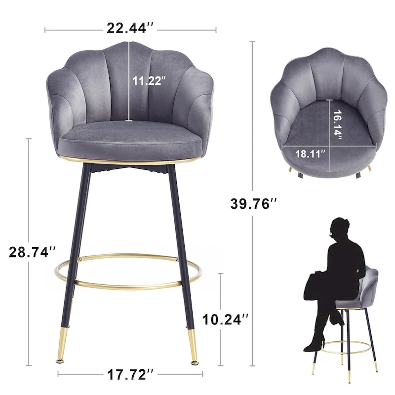 Modern Swivel Bar Stools With Backs – Set of 2, Stylish Kitchen Counter Seating