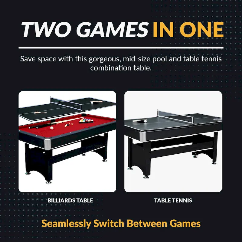 Hathaway Spartan 6-ft Billiards Pool Game Room Table with Table Tennis Top - Black with Red Felt