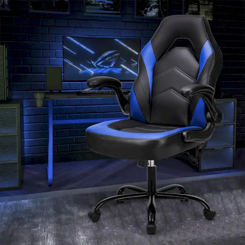 Gaming & Office Chair, Flip-Up Armrests, 1-Person | Black+Blue / Black+Red / Black+Grey