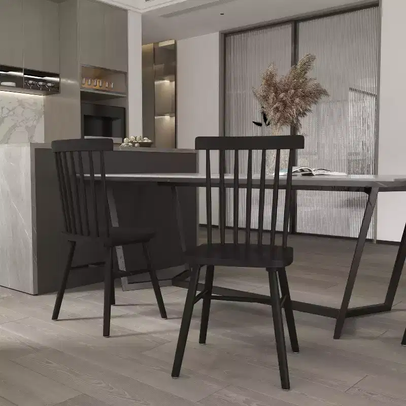 Emma and Oliver Set of Premium Solid Wood Spindle Back Armless Dining Chairs with Saddle Seats and Felt Floor Protectors