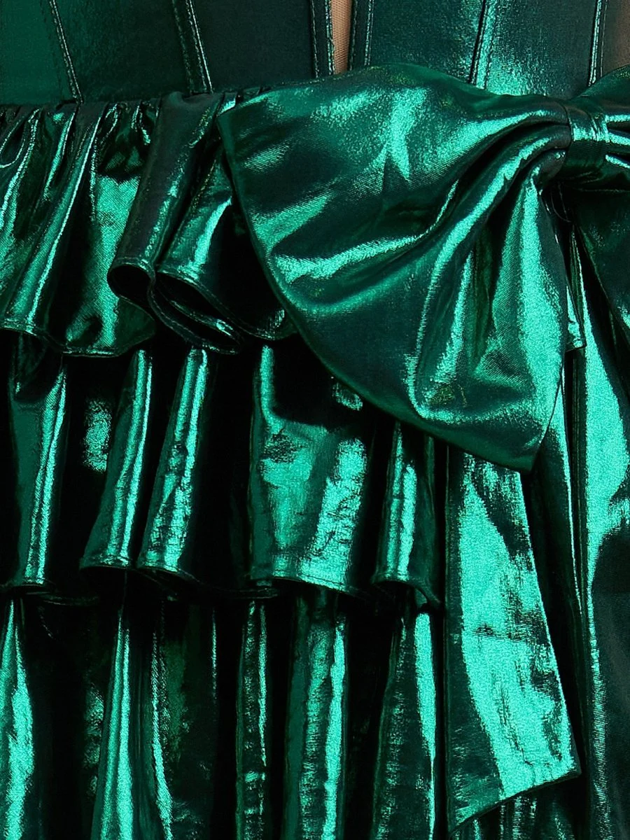 Emerald - Halter A Line Metallic Ruffles Homecoming Dresses With Bow