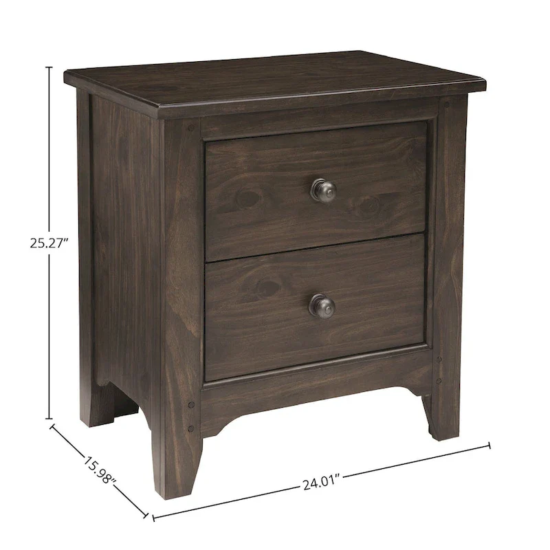 Taylor 2-Drawer Farmhouse Wood Nightstand, River Rock Brown