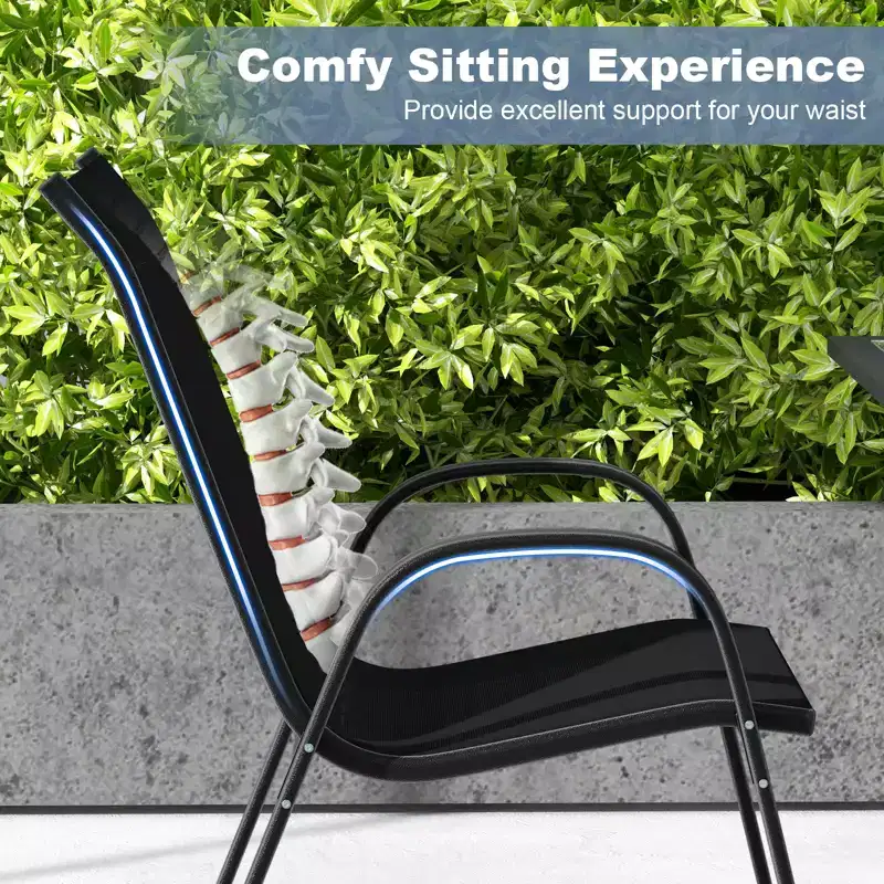Costway 4PCS Patio Stacking Dining Chairs w/ Curved Armrests & Breathable Seat Fabric