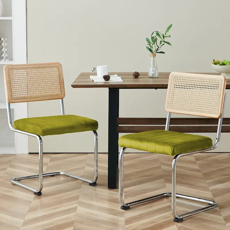 Velvet Upholstered Rattan Dining Chairs Set of 2/4