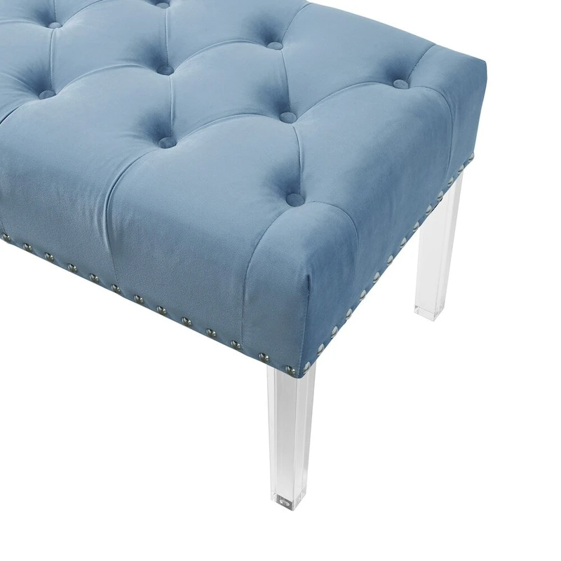Roundhill Furniture Valley Button tufted Velvet Upholstered Bench with Acrylic Leg