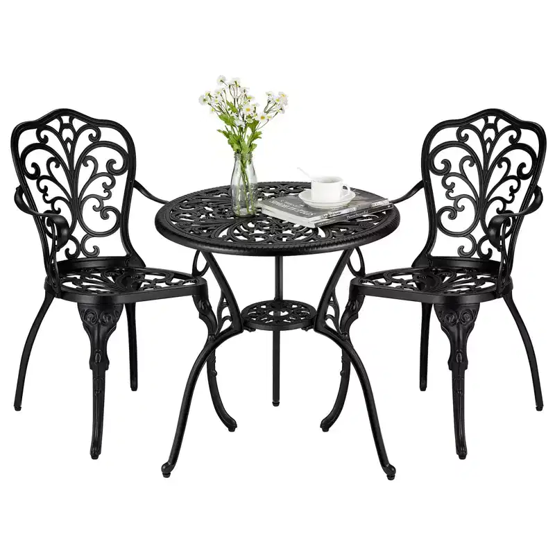 TROPOW 3 Piece Bistro Set, Outdoor Bistro Table and Chairs Set of 2, Rust-Resistant Cast Aluminum All Weather Patio Outdoor Bistro Set with Umbrella