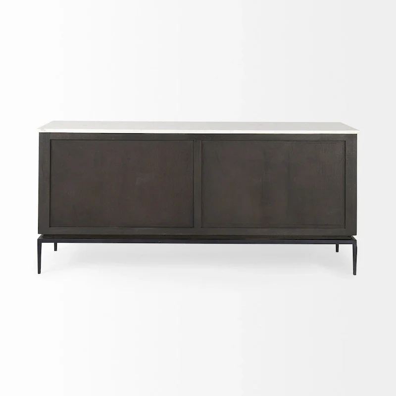 Dark Brown Wood w/ White Marble Top and Black Metal Base Sideboard - 71.0L x 18.5W x 32.0H