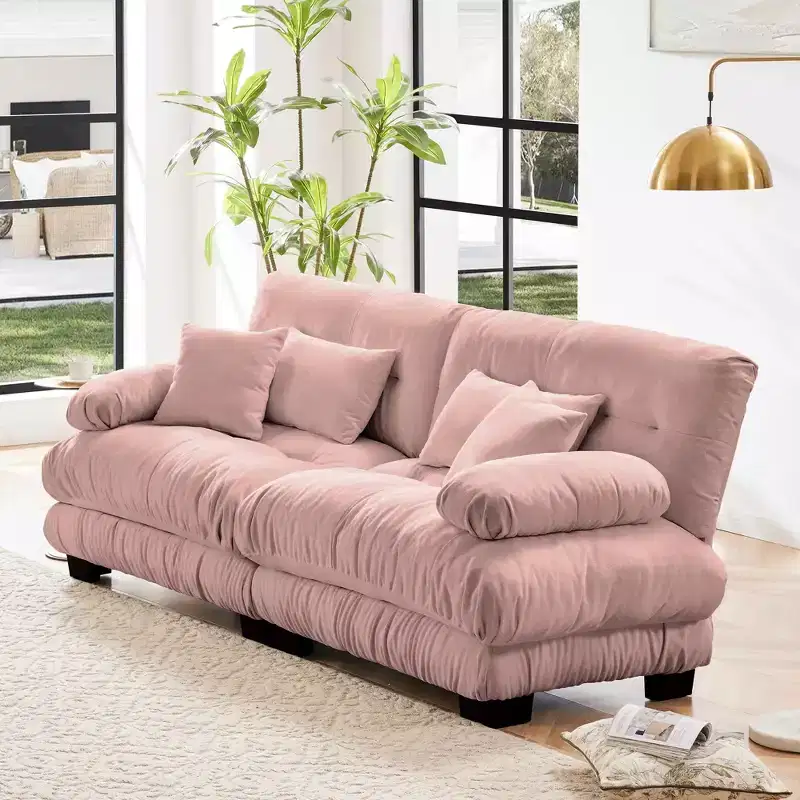 MAYEERTY Cloud 2 Seater Sofa with 2 Seat 2 Lumbar Pillows 2 Throw Pillows for Living Room Pink