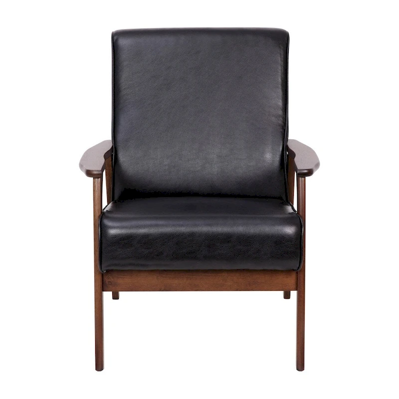 Mid-Century Modern Armchair with Wooden Frame and Faux Leather Cushions