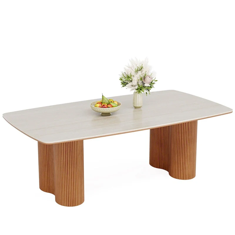 78.7Rectangle Dining Table, Luxury Sintered Stone Kitchen Table with Solid Wood Legs