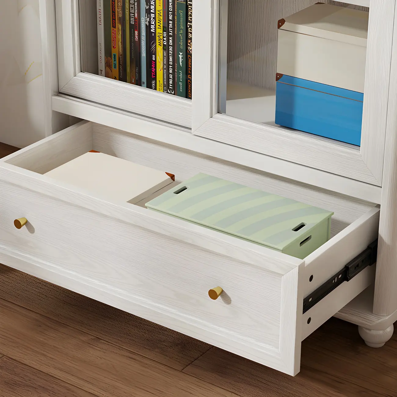 2-Drawer White Wooden Adjustable Shelves bookcases