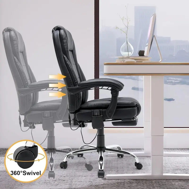 Ergonomic Heated Executive Office Chair with 2/4/6-Point Massage, Retractable Footrest, and PU Leather