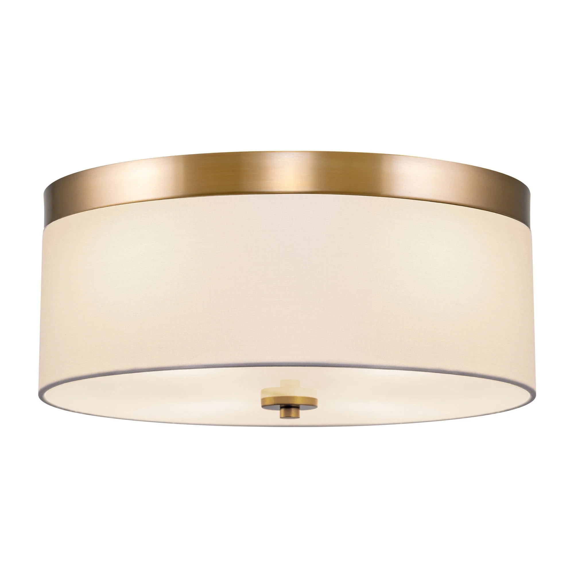 Kira Home Walker 15 Mid-Century Modern 3-Light Flush Mount Ceiling Light, White Fabric Shade + Round Glass Diffuser, Cool Brass Finish