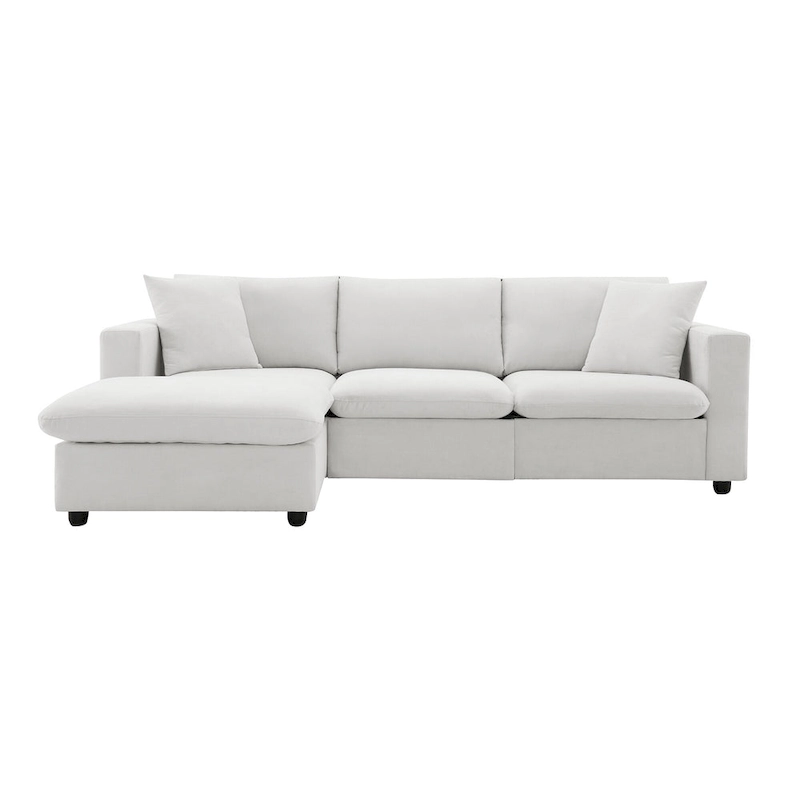 4-Seat Polyester L-Shaped Sectional Sofa with Convertible Ottoman