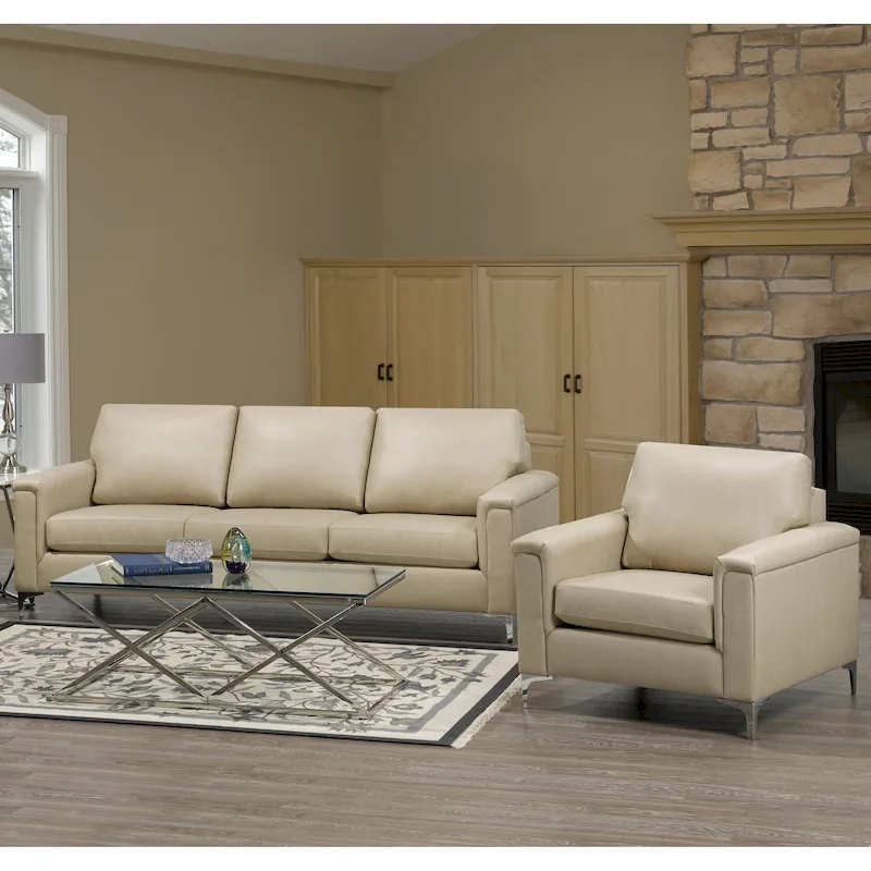 Lessa Modern Premium Top Grain Leather Sofa and Chair Set