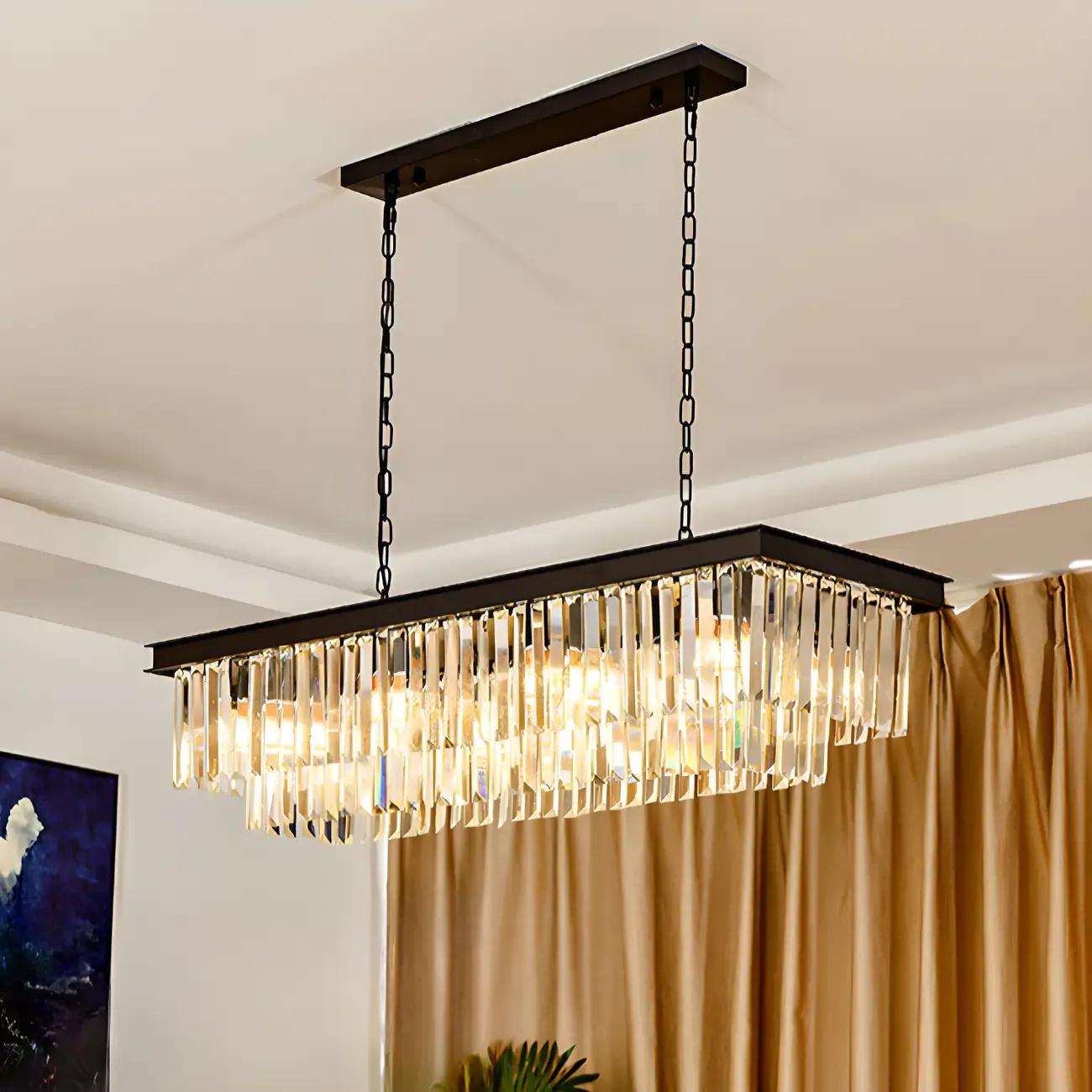 Modern Rectangle Adjustable Crystal Island Pendant Light for Kitchen