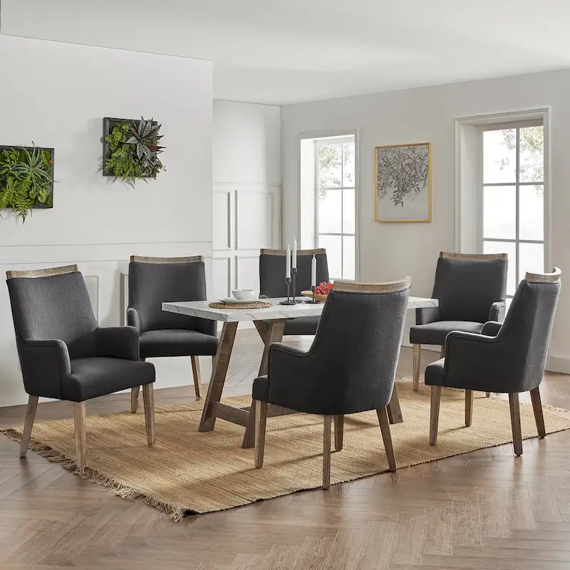 Farmhouse Upholstered Solid Wood Dining Chairs Set of 6