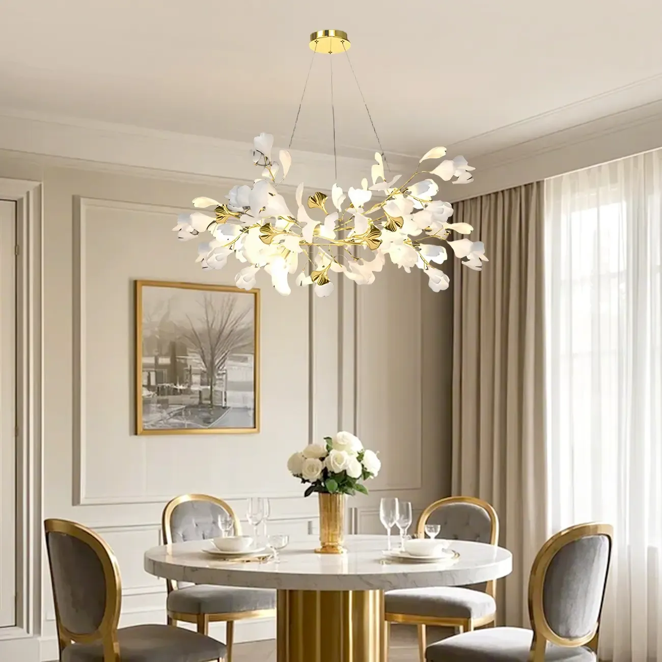 Artistic Modern Gold Floral Chandelier for Kitchen