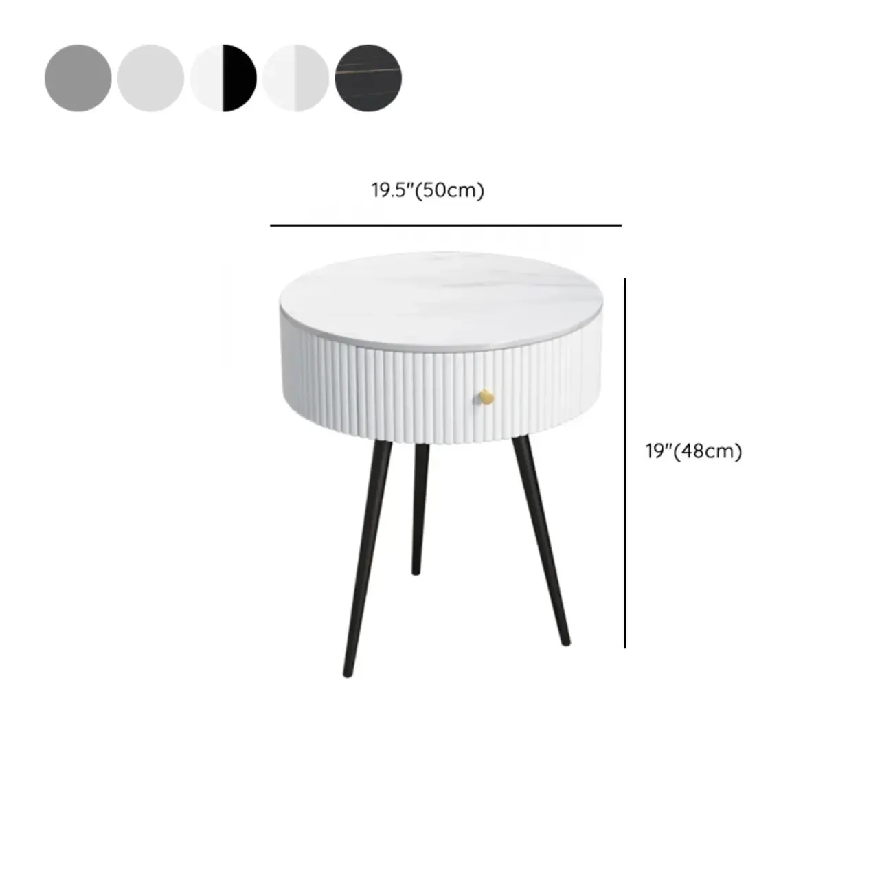 Modern Sintered Stone Top Round Drawer Tripod Nightstand