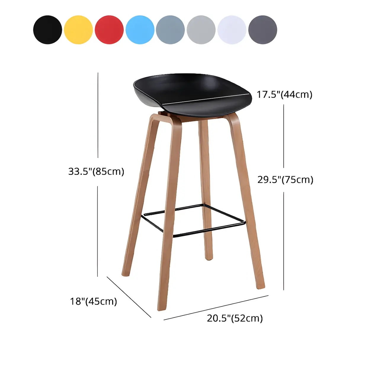 Mid-Century Modern Plastic Bar Stool with Wood Legs