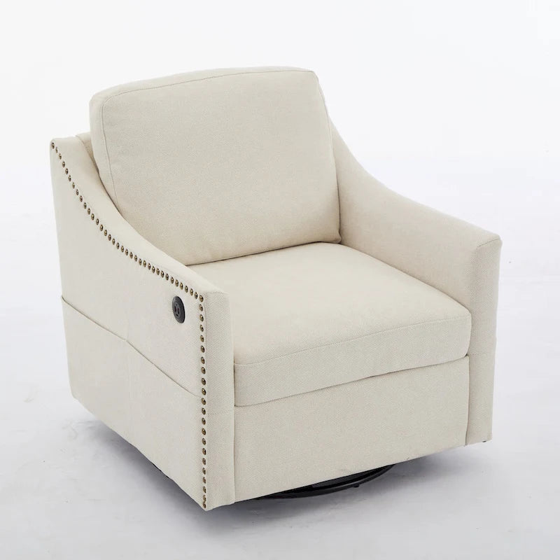 Cream White Modern 30.3  Accent Chair with USB