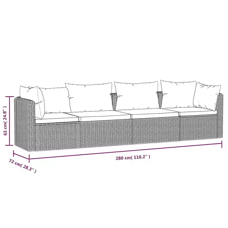 vidaXL Garden Sofa Black PE rattan 4-seater Adjustable Feet