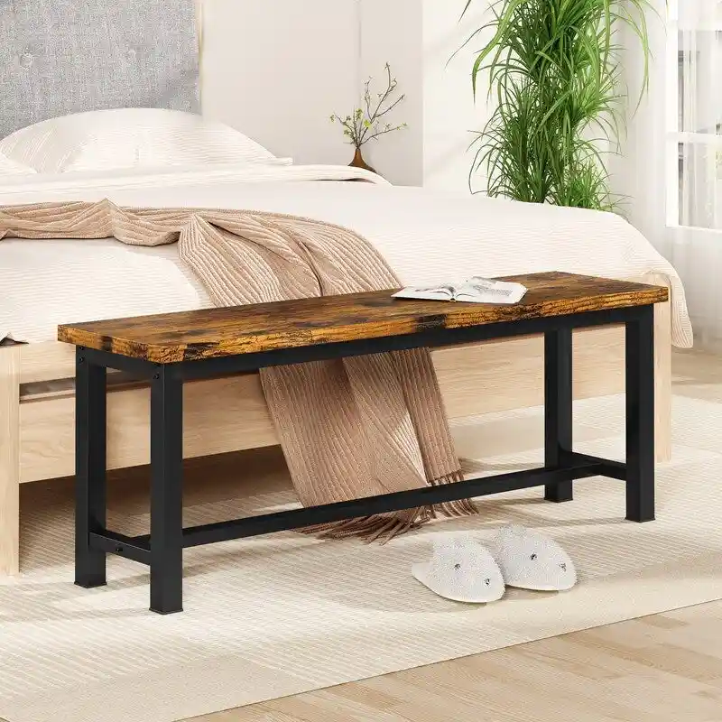 Rustic Brown Industrial Dining Benches - Set of 2