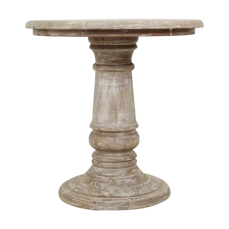 Natural White-Washed Round Mango Wood Side Table