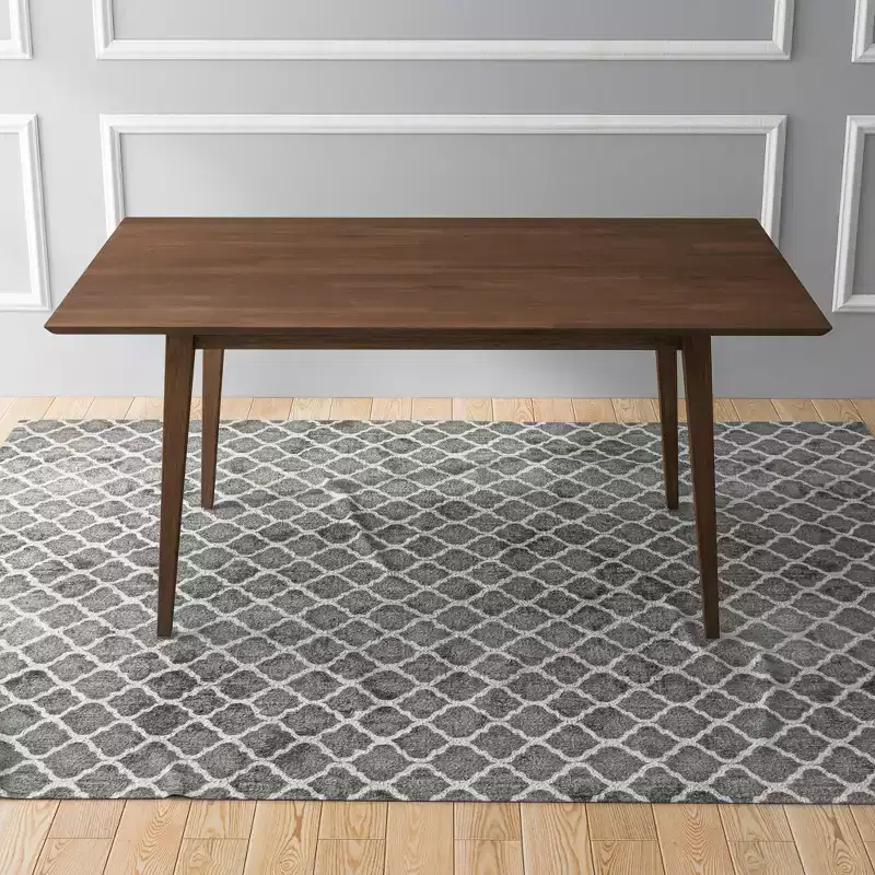 Mid-Century Solid Wood Dining Table  4-6 Seats, Brown Beveled Finish