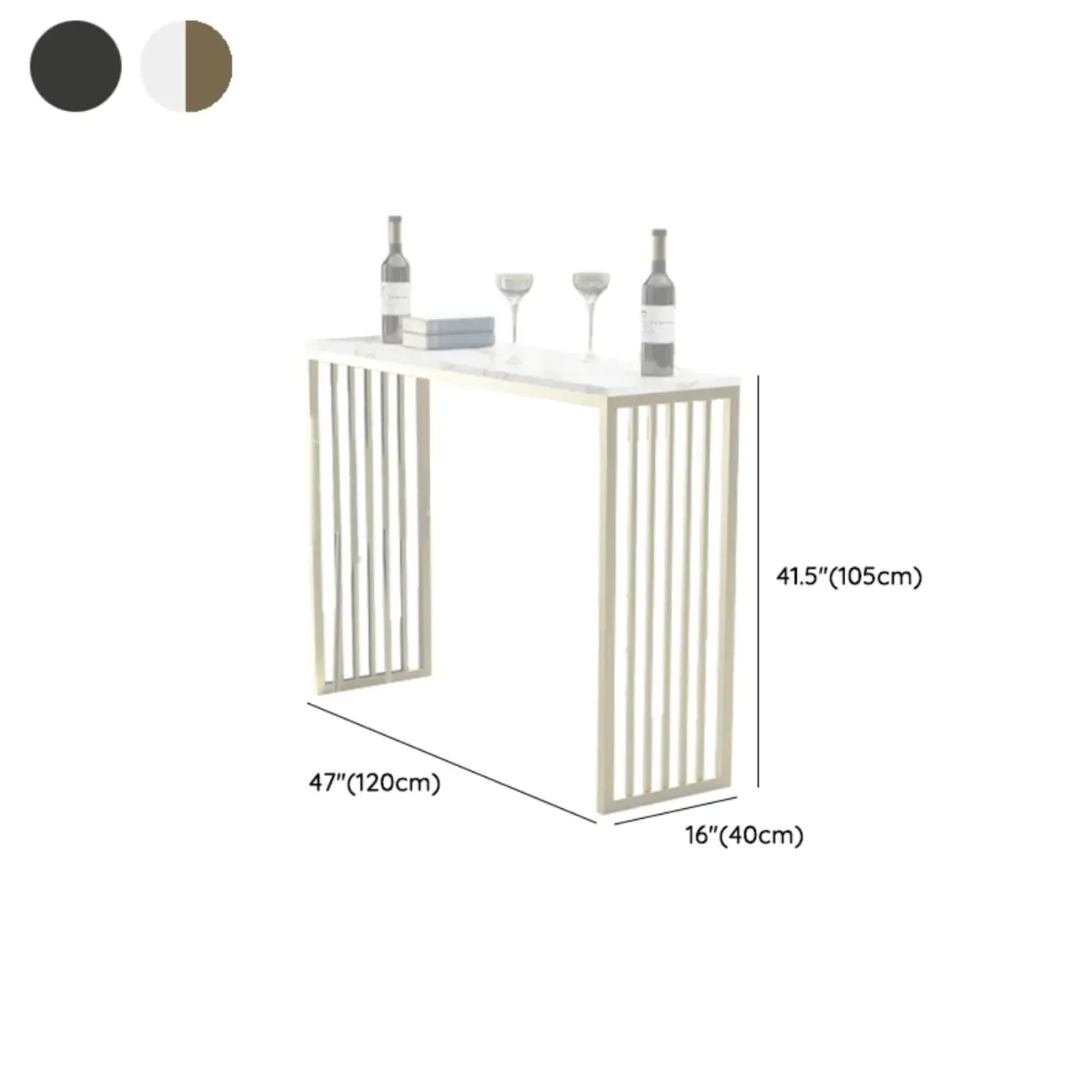 Glam White Faux Marble Gold Rail Metal Base Bar Tables