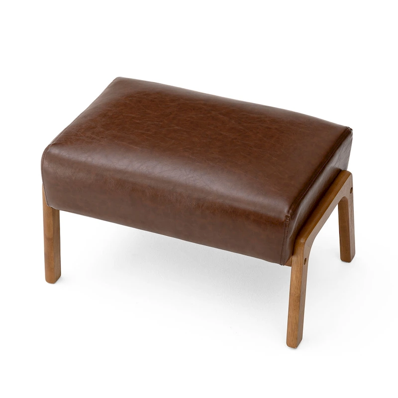 Glitzhome 24.5W Leatherette Accent Stool With Walnut Rubberwood Legs
