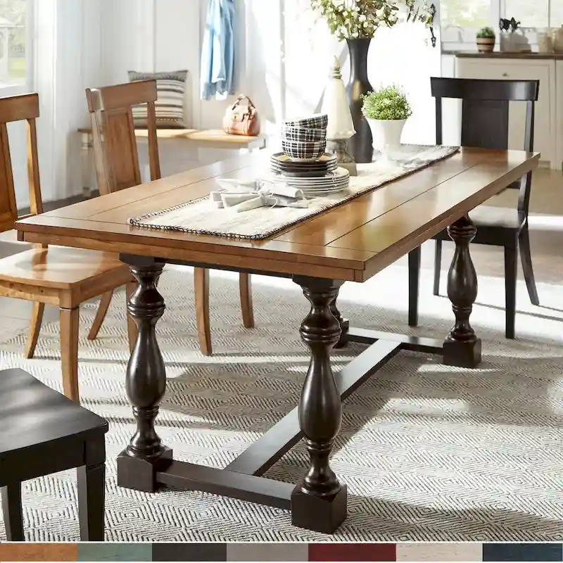 Oak Top Dining Table, Trestle Base, Multiple Colors, Seats 6–8