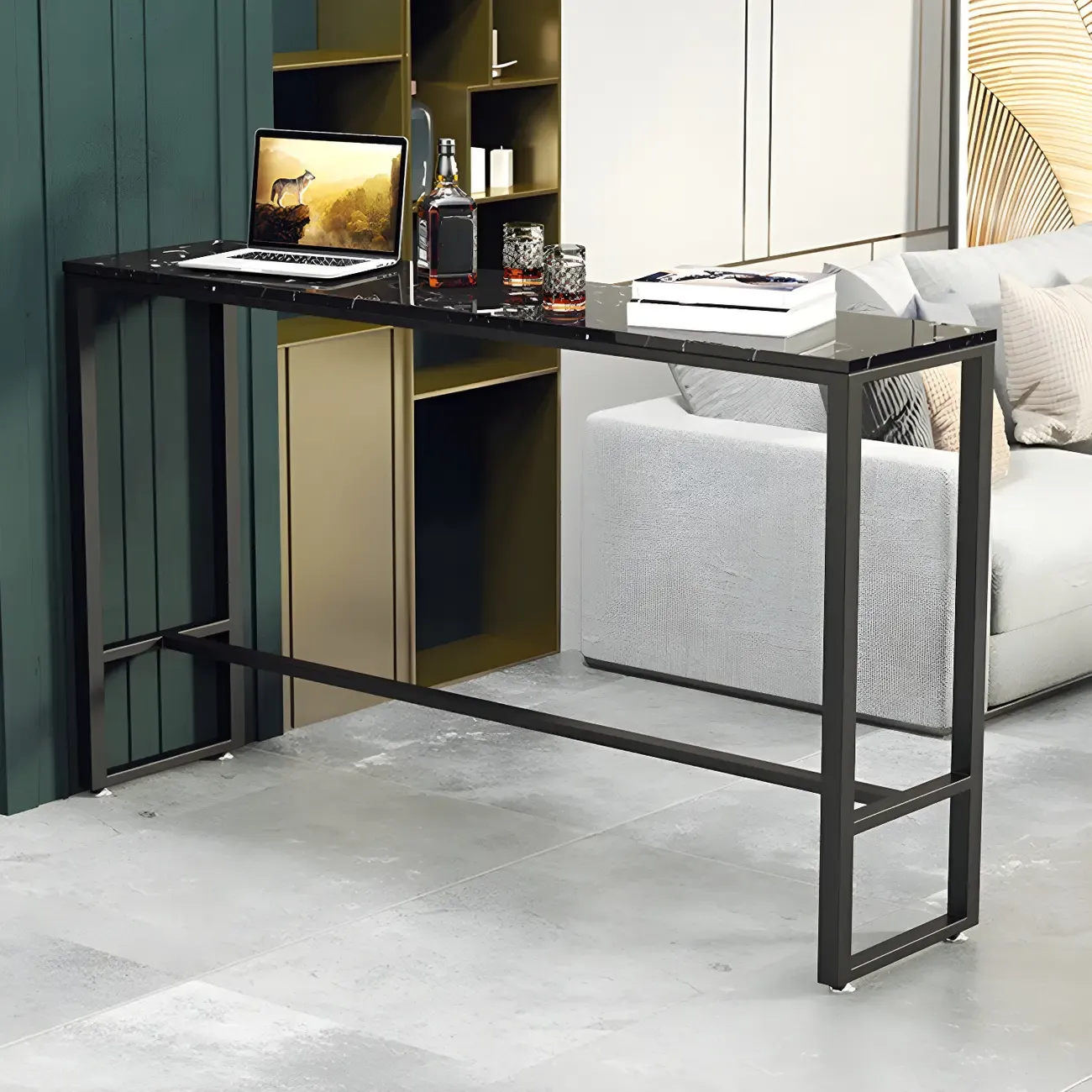 Modern Marble Counter Height Table with Trestle Design