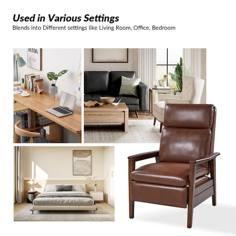 Patrick Mid-century Vegan Leather Solid Wood Recliner Set of 2 by