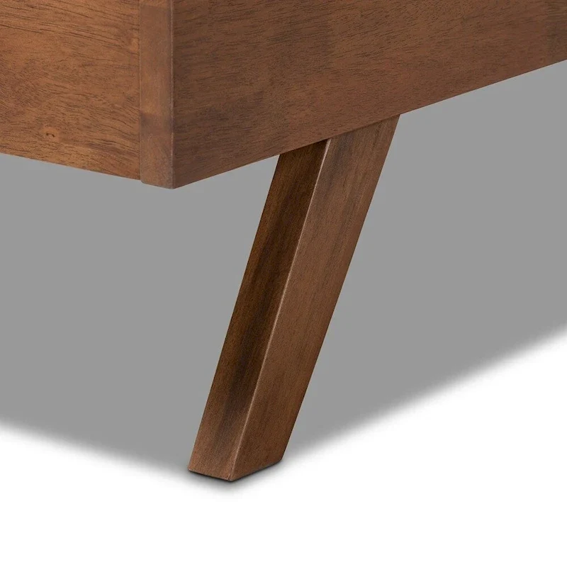 Brita Mid-Century Modern Light Beige Fabric Upholstered Walnut Finished Wood Bed