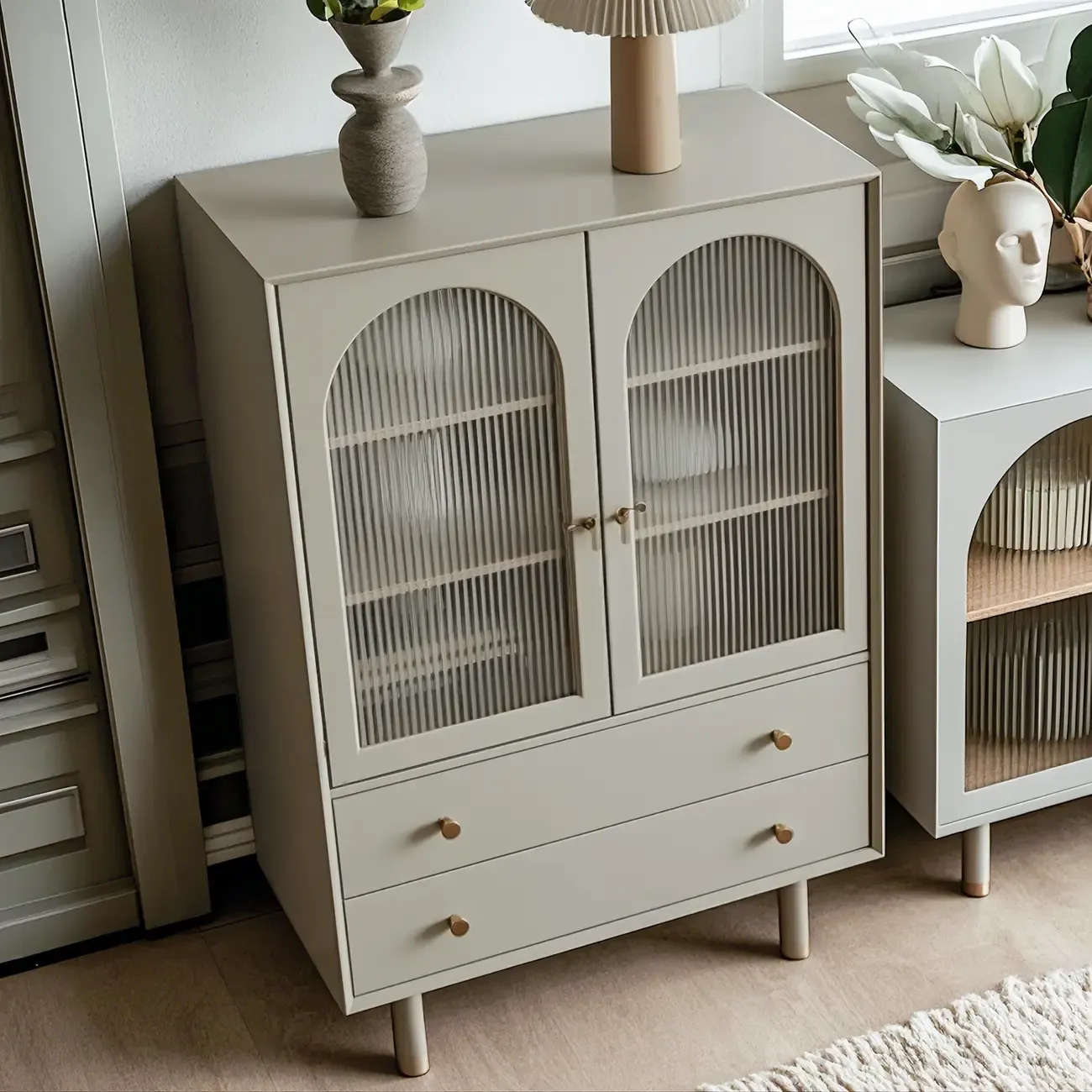 Elegant Wooden Combo Dresser with Shelves and 4-Drawers