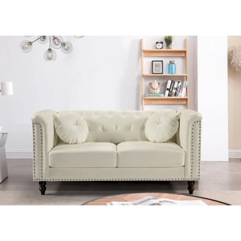 Beige / Black / Brown Chesterfield Faux Leather Loveseat – 2-Seater