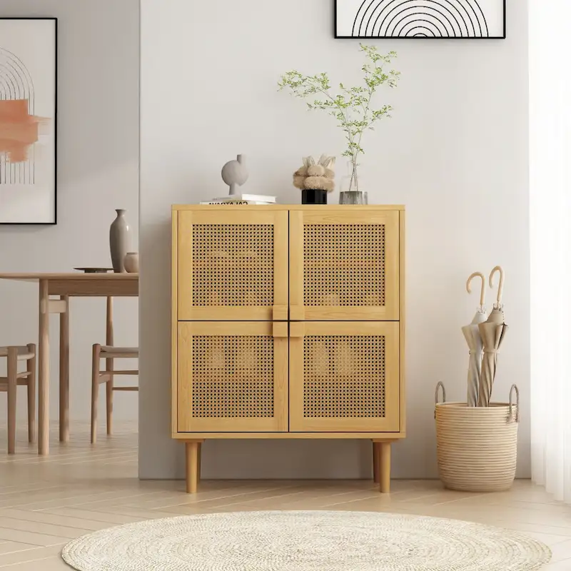 Rattan Mesh Storage Cabinet - N/A
