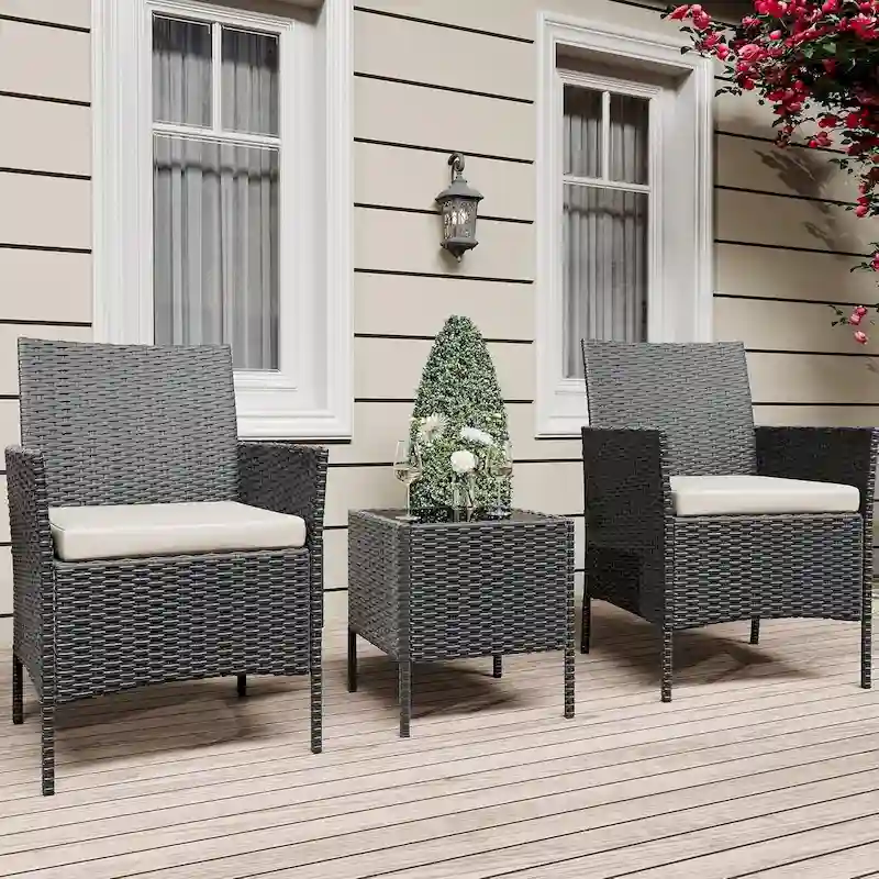 3-Piece Patio Furniture Set with Rattan Wicker Chairs and Coffee Table for Garden
