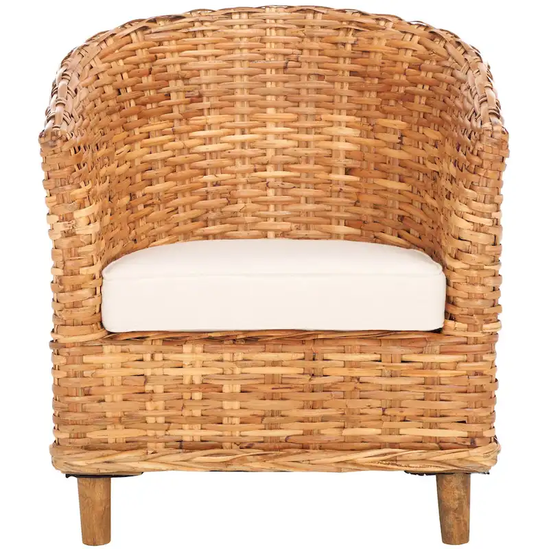 SAFAVIEH Charla Rattan Barrel Chair with Cushion - 29.1 x 27.2 x 32.7 - 29Wx27Dx33H