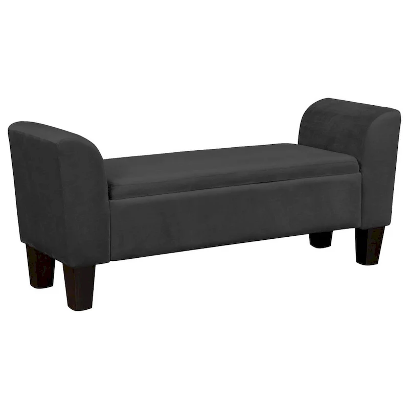 55-Inch Upholstered Storage Bench with Velvet Fabric, Black