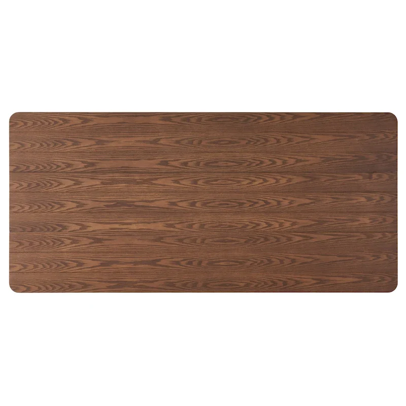 Walnut/Gray/Black Farmhouse Rubberwood Rectangular Dining Table, 8-Person