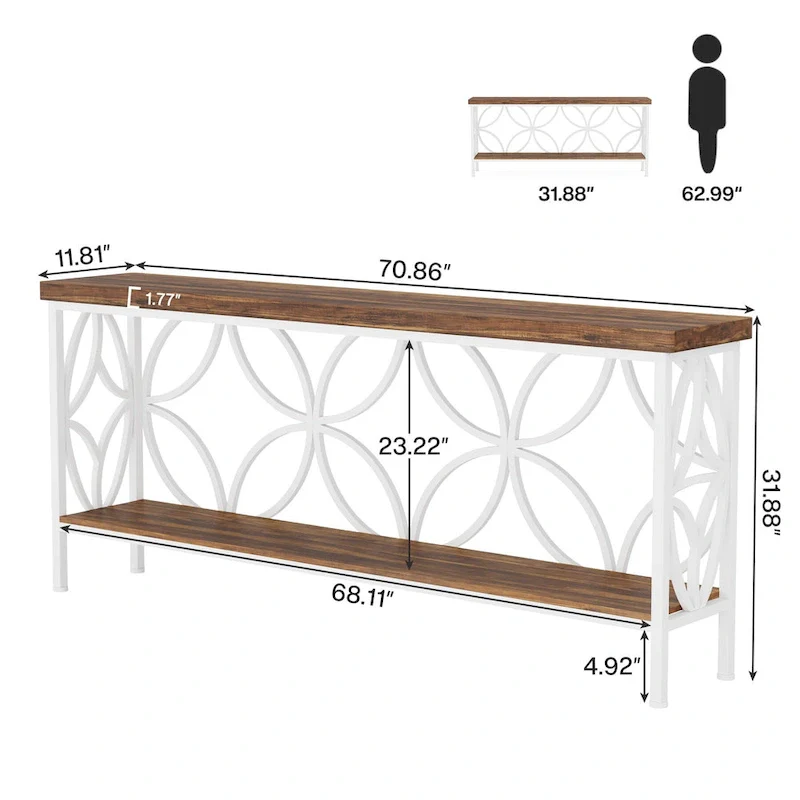 Extra Long Sofa Table with Metal Frame & Rustic Wood Finish - 70.86  L x 11.81  W x 31.88  H