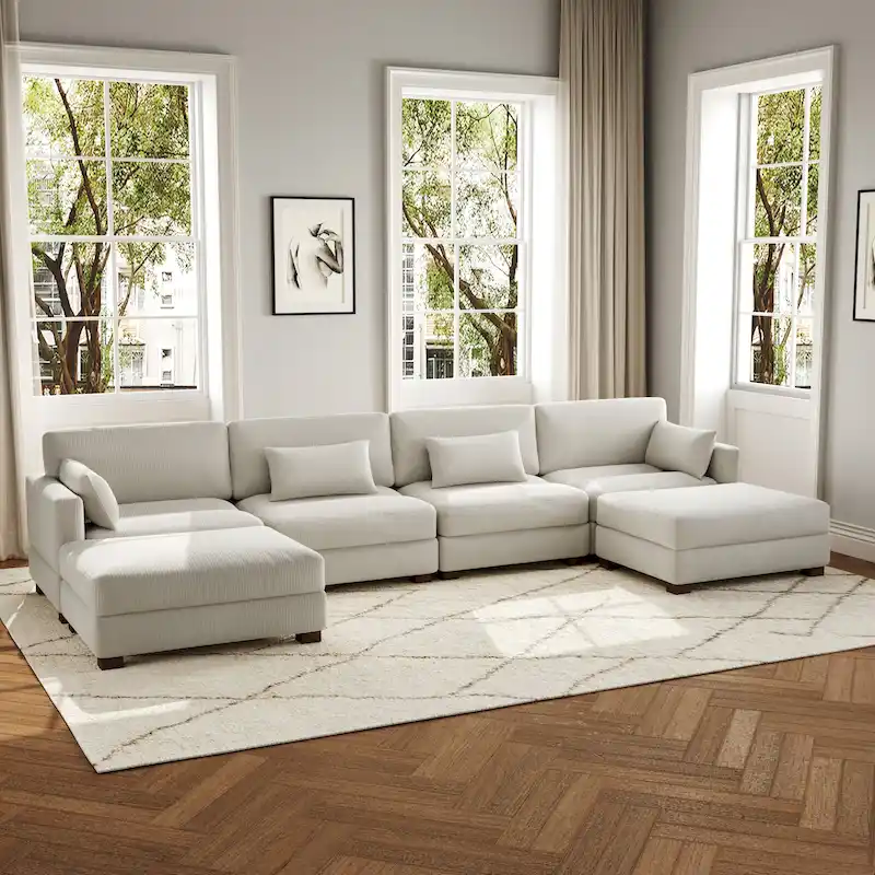 6-Piece U Shaped Couch Modular Sectional Sofa with Ottoman