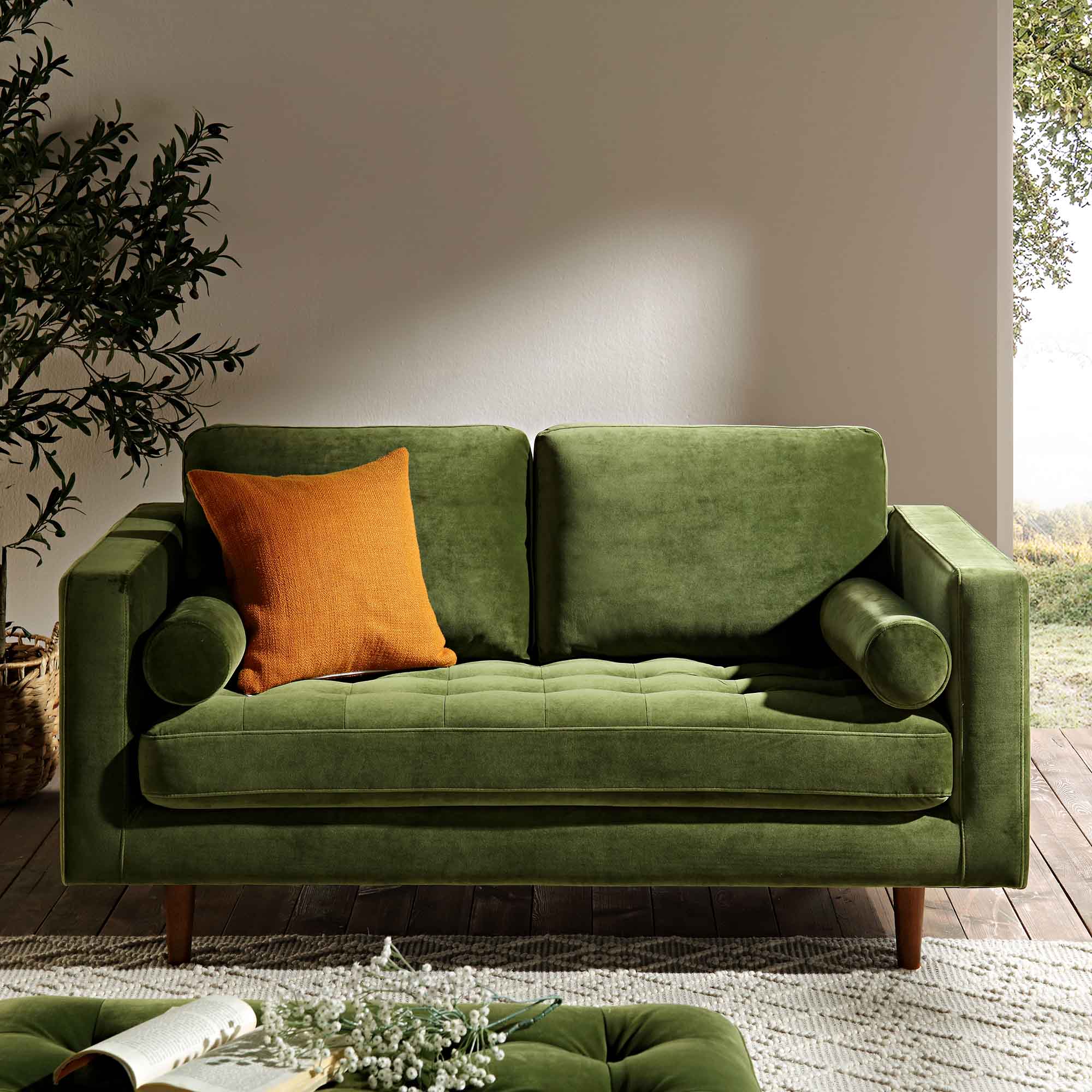 2-Seater Sofa, Moss Green Velvet