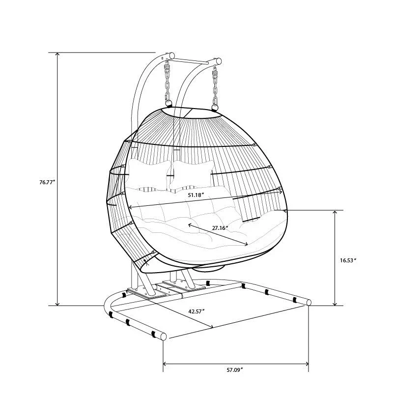 Double-Seat Folding Hanging Swing Chair with Stand & Cushion