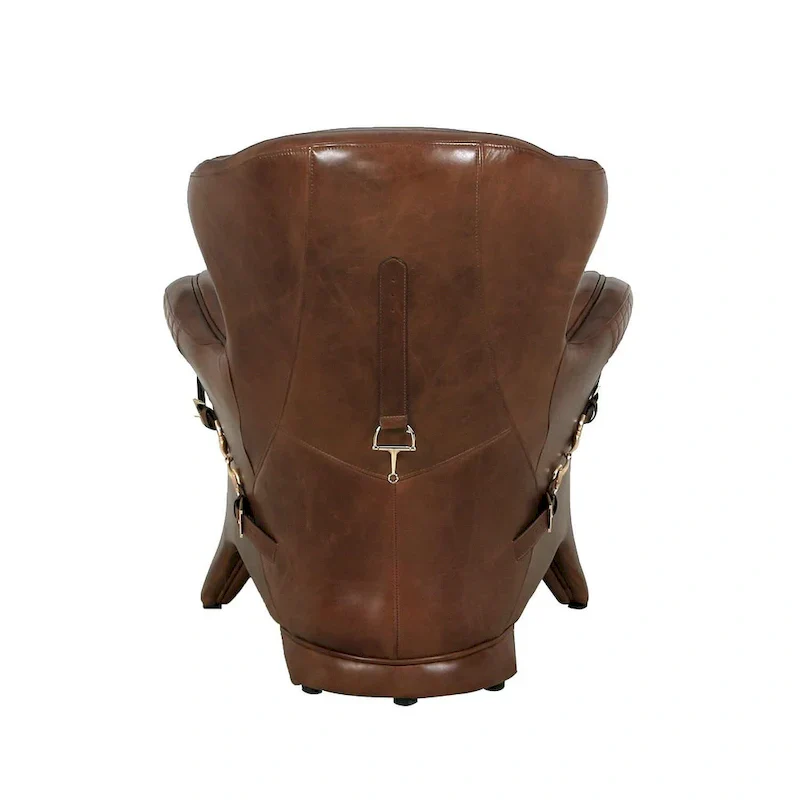 Pasargad Home Aspen Top Grain Leather Wing Chair, Brown - W31xD34.5xH33.5