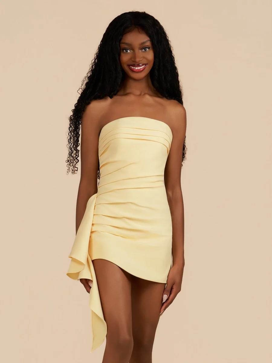 Yellow - Strapless Spandex Bodycon Homecoming & Cocktail Dress With Slit