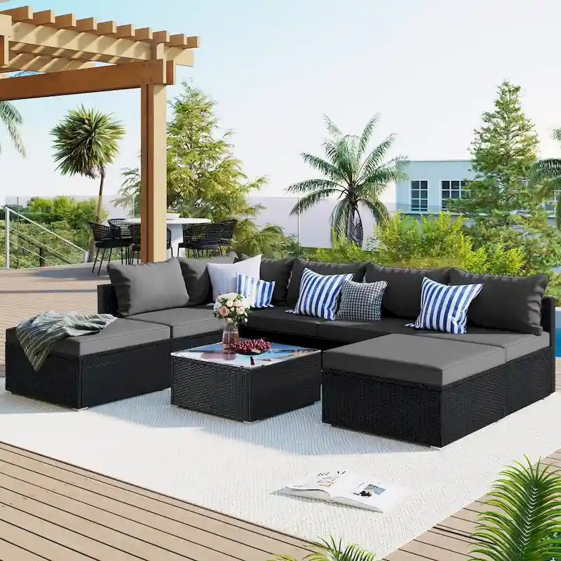 8-Piece Outdoor Wicker Reversible Patio Sectional Sofa with Cushions