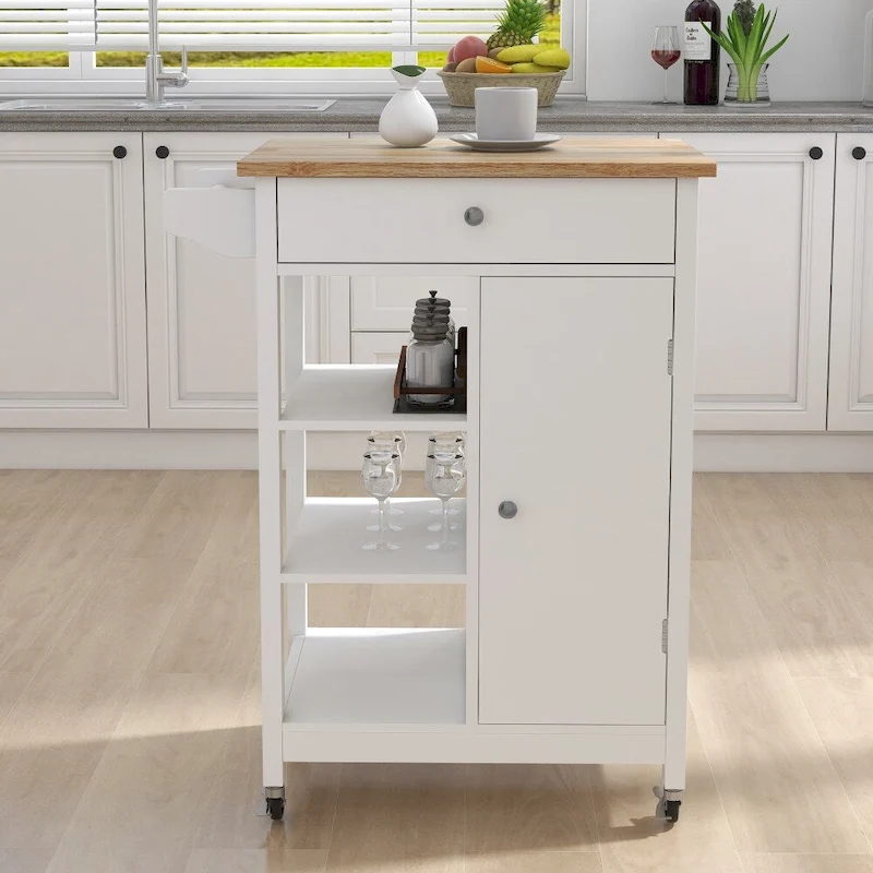 Kitchen Rolling Trolley Cart with Adjustable Shelves and Towel Rack